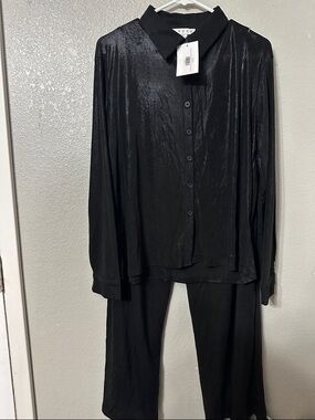 HYFVE Black Satin-Look Button-Up Jumpsuit